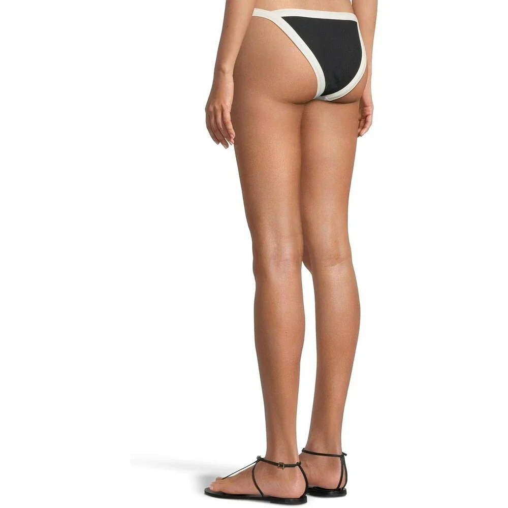 L*Space Mackenzie Bikini Bottom Women's XL Black Cream Stretch Swimwear GBO2549